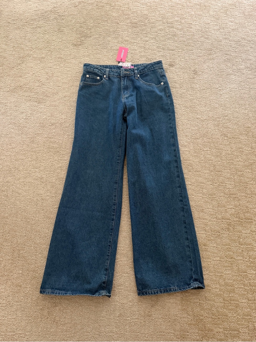 Edikted Wide-Leg Raelynn Blue Washed Low Rise Baggy Jeans